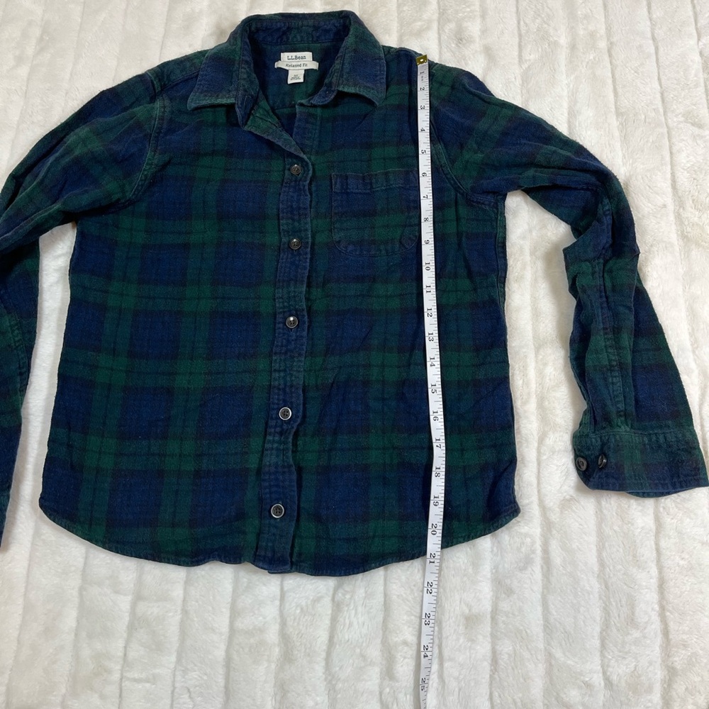L.L. Bean XSP Blue Green Plaid Flannel Preppy Fall Winter Button Shirt Casual - Picture 5 of 7